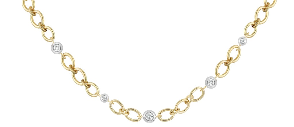 Oval Link Chain with Five Diamond Doughnuts