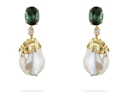 Tourmaline Diamond and Pearl Earrings